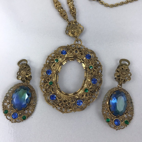 W Germany Jewelry - W Germany Unsigned Filigree Earrings and Necklace